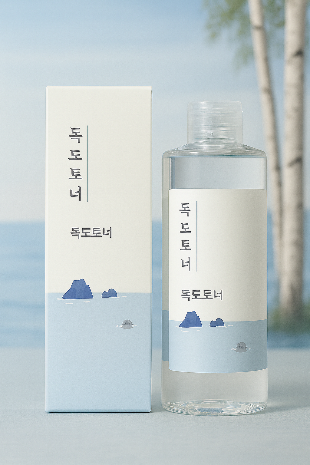 Award-winning Round Lab 1025 Dokdo Toner for gentle exfoliation and hydration, featuring 72 deep sea minerals for all skin types.
