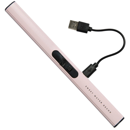 Rechargeable USB electric arc candle lighter in blush pink - Cozy Time Living windproof plasma lighter for home wellness rituals.