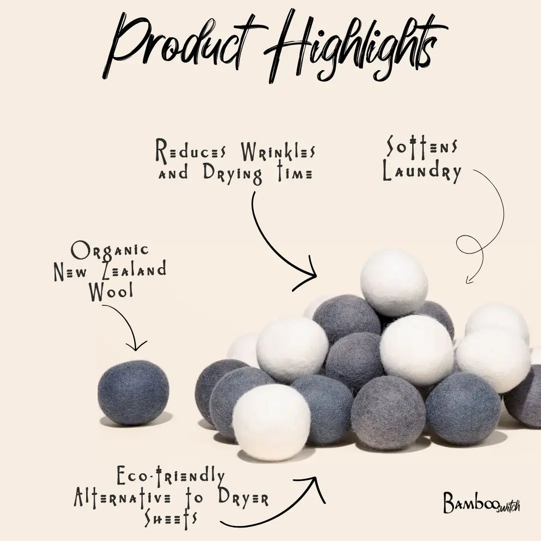 Organic Wool Dryer Balls Set of 6 — 100% New Zealand wool natural fabric softener