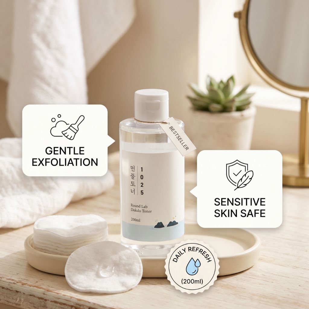 Round Lab 1025 Dokdo Toner (200ml) - Gentle Exfoliation for Sensitive Skin