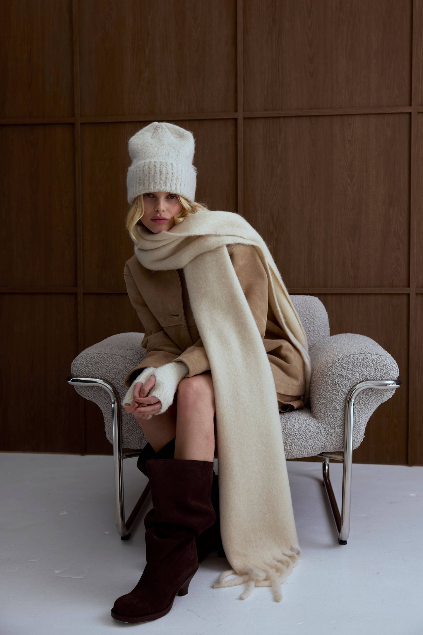 🧣🧤🧦 Cozy Winter Comfort Trio  (Pebble Beige Scarf · Grey Gloves · Beige Socks)